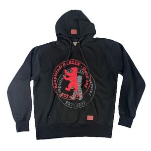 Hauptstadt Berlin Germany Bear‎ Y2K Hooded Sweatshirt Men's XXL 2XL Black Red